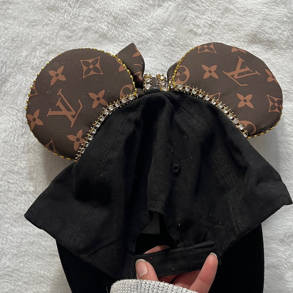 Black Cap with LV Designer style Ears and Bow - Picture 5 of 9